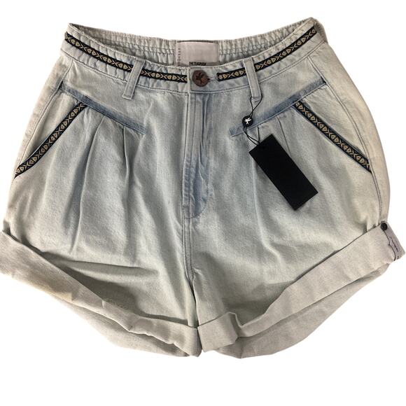 NEW One Teaspoon Free People Sz 26 2 shorts Blue street walker Boho embroidered - Picture 1 of 5
